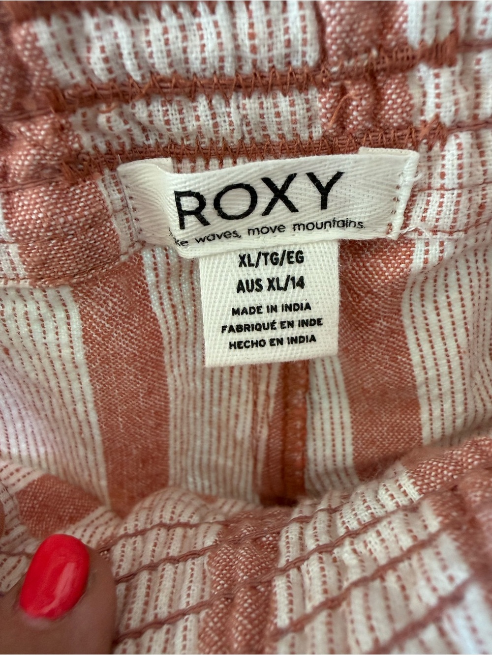 Roxy Striped Drawstring Linen Pants — Coral & White - Picture 7 of 12